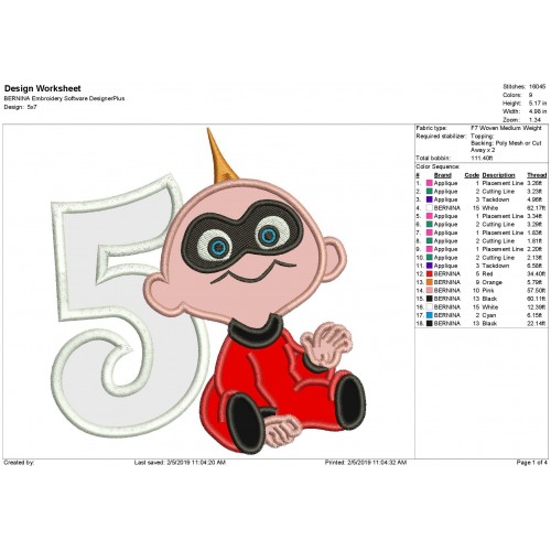 Jack Jack Number 5 Applique Design