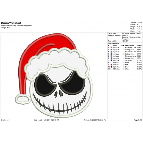 Jack Skellington Christmas Applique Design