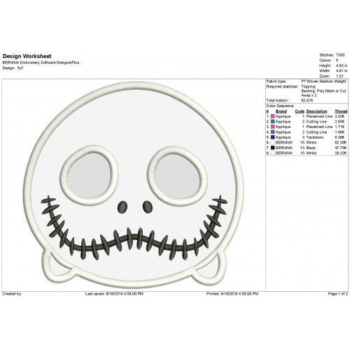 Jack Skellington Nightmare Face Applique Machine Design