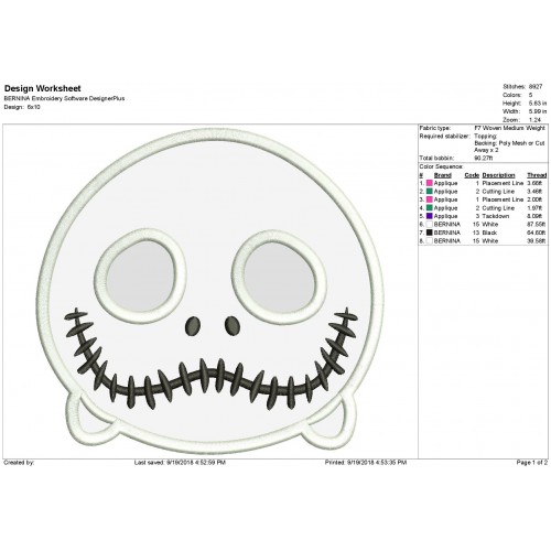 Jack Skellington Nightmare Face Applique Machine Design