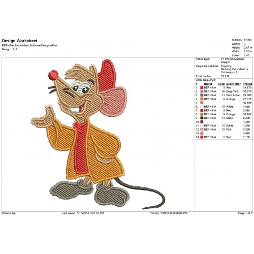 Jaq Disney Character Embroidery Design
