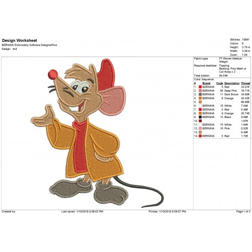 Jaq Disney Character Embroidery Design