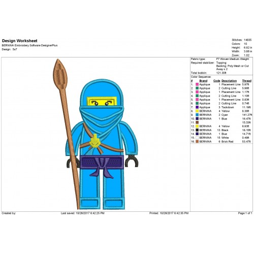 Jay Lego Ninjago Applique Design