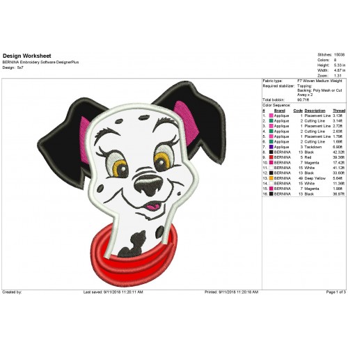 Jewel 101 Dalmatians Puppies Applique Design