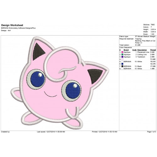 Jigglypuff Pokemon Applique