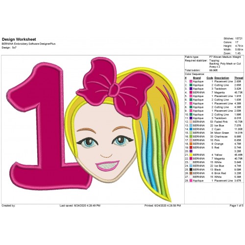 Jojo Siwa Number 1 Applique Design