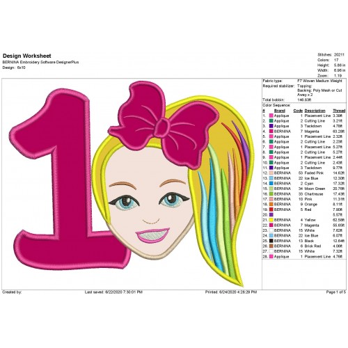 Jojo Siwa Number 1 Applique Design