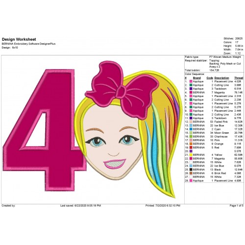 Jojo Siwa Number 4 Applique Design