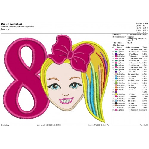 Jojo Siwa Number 8 Applique Design