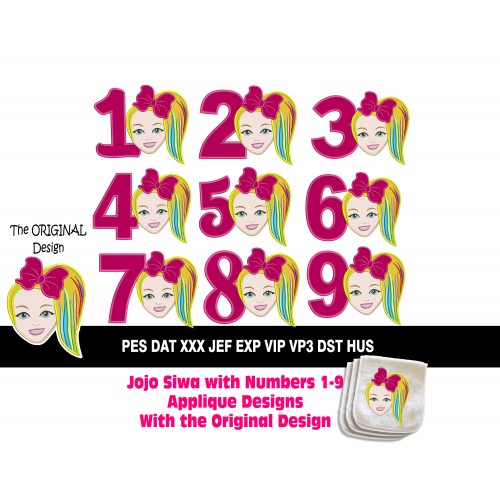 Jojo Siwa with Numbers 1-9 Applique Designs
