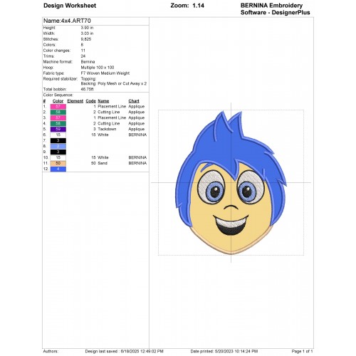 Joy Inside Out Head Applique Design Embr