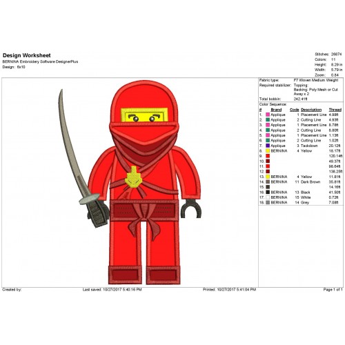 Kai Lego Ninjago Applique Design