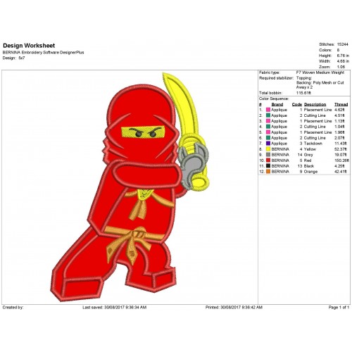 Kai Ninjago Lego Applique Design