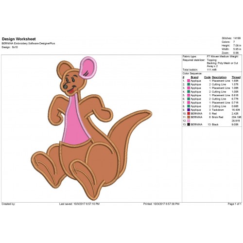 Kanga Winnie the Pooh Applique Design