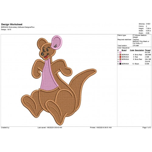 Kanga Winnie the Pooh Fill Stitch Embroidery Design