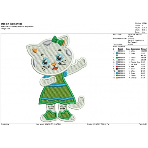 Katerina Kittycat Daniel Tiger Neighborhood Embroidery Design