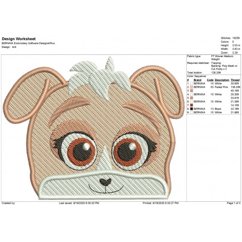 Keia Peeker Puppy Dog Pals Full Embroidery Design