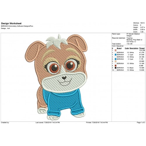 Keia Puppy Dog Pals Embroidery Design