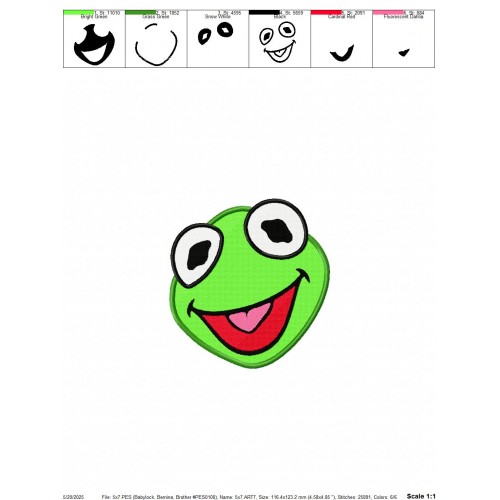 Kermit Muppet Embroidery Design Embr