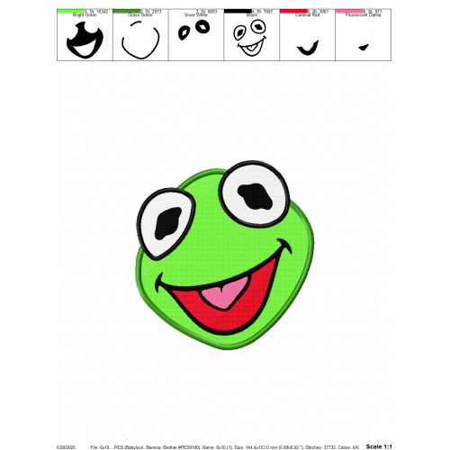Kermit Muppet Embroidery Design Embr