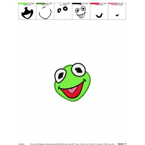 Kermit Muppet Embroidery Design Embr