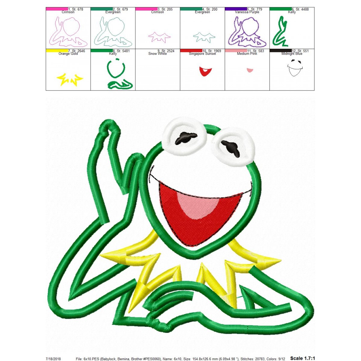 Download Kermit the Frog Puppet Applique Design