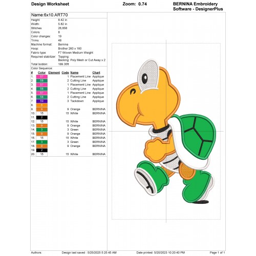Koopa Troopa Applique Design Embr