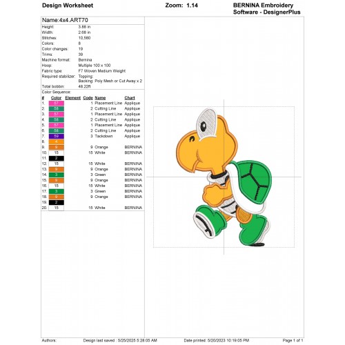 Koopa Troopa Applique Design Embr