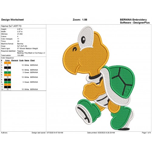 Koopa Troopa Embroidery Design Embr