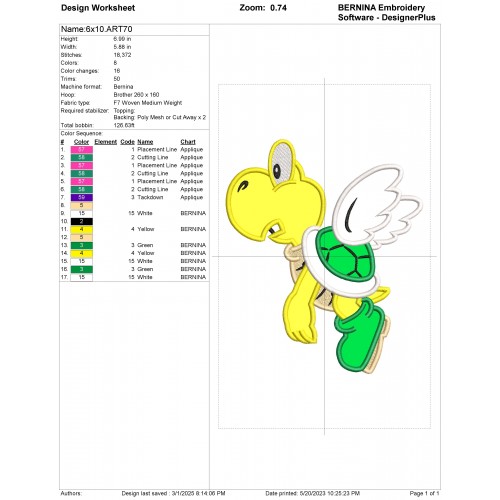 Koopa Troopa Turtle Applique Design Embr