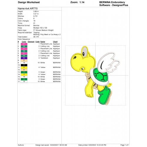 Koopa Troopa Turtle Applique Design Embr