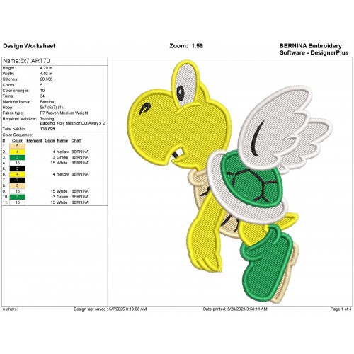 Koopa Troopa Turtle Embroidery Design Embr