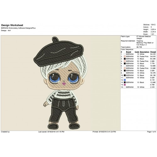 LOL Surprise Doll Beatnik Babe Filled Embroidery Design