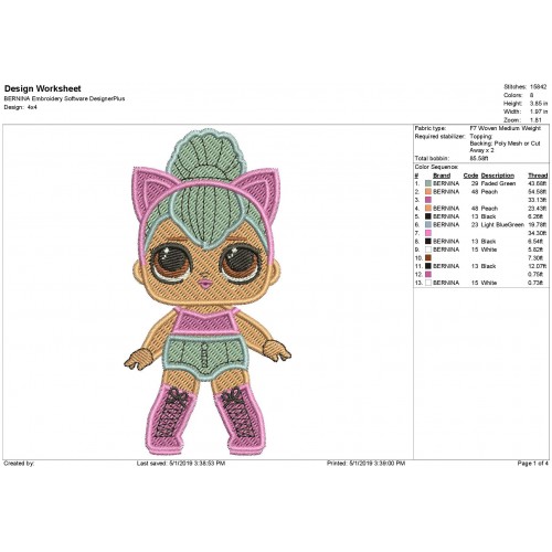 LOL Surprise Doll Kitty Queen Filled Embroidery Design