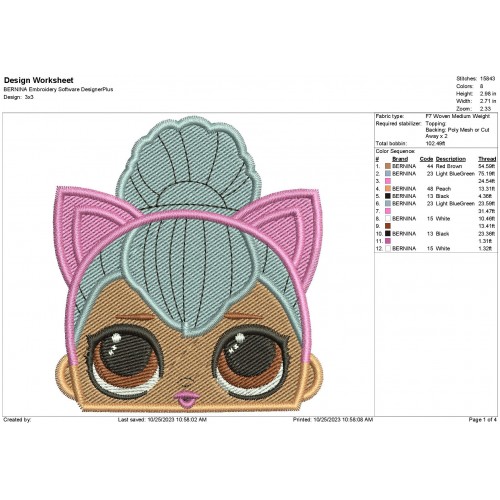 LOL Surprise Doll Kitty Queen Peeker Embroidery Design