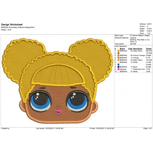 LOL Surprise Doll Queen Bee Face Embroidery Design