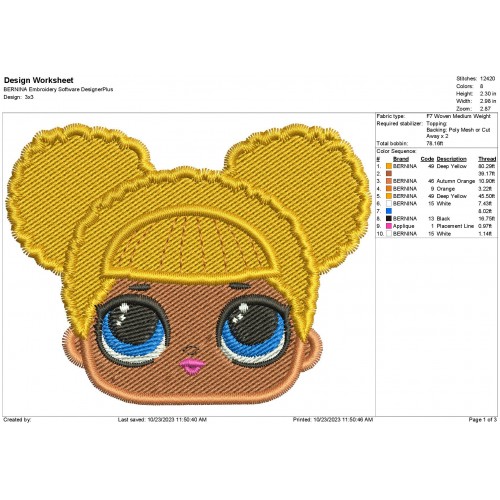 LOL Surprise Doll Queen Bee Face Embroidery Design