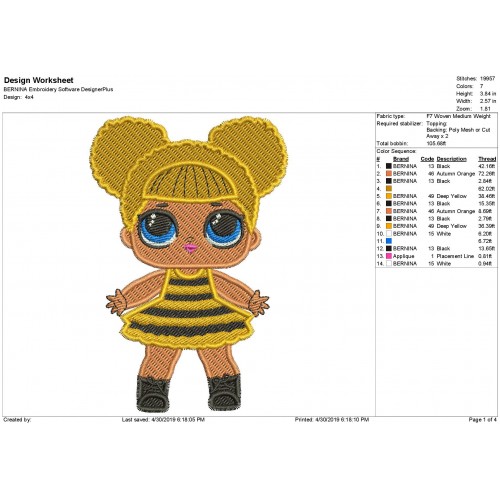 LOL Surprise Doll Queen Bee Filled Embroidery Design
