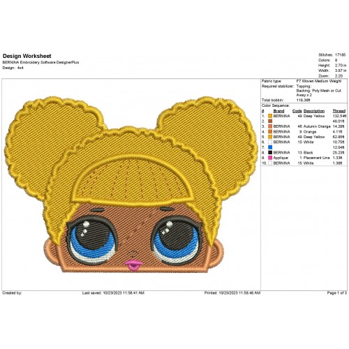 LOL Surprise Doll Queen Bee Peeker for Hooded Towel Embroidery Design