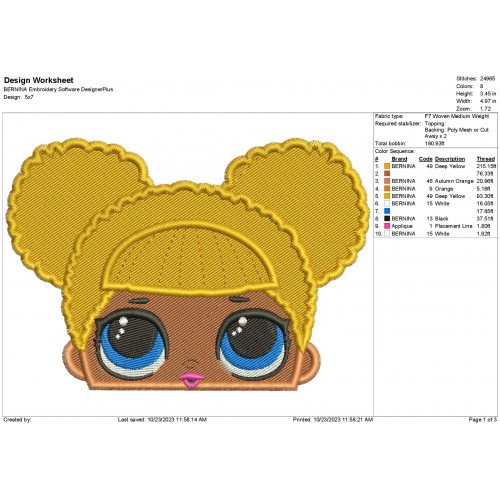 LOL Surprise Doll Queen Bee Peeker for Hooded Towel Embroidery Design