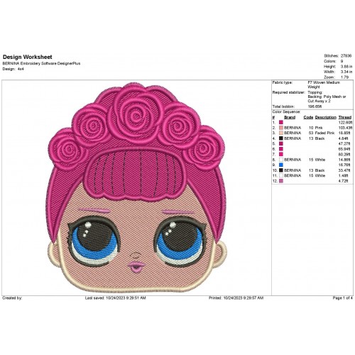 LOL Surprise Doll Sugar Queen Face Embroidery Design