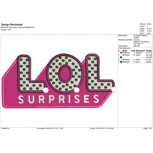 LOL Surprise Logo Filled Embroidery Design