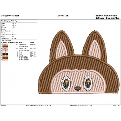 Labubu Peeker Embroidery Design
