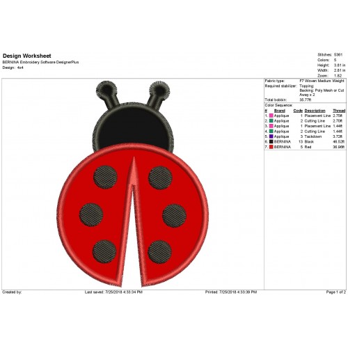 Ladybug Applique Design