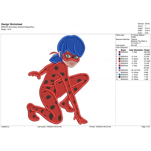 Ladybug Miraculous Fill Stitch Embroidery Design