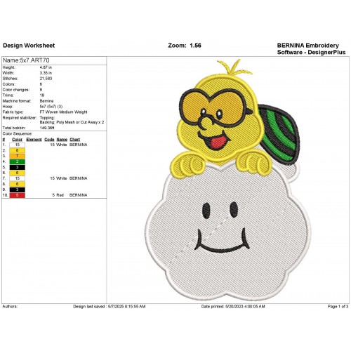 Lakitu Mario Embroidery Design Embr