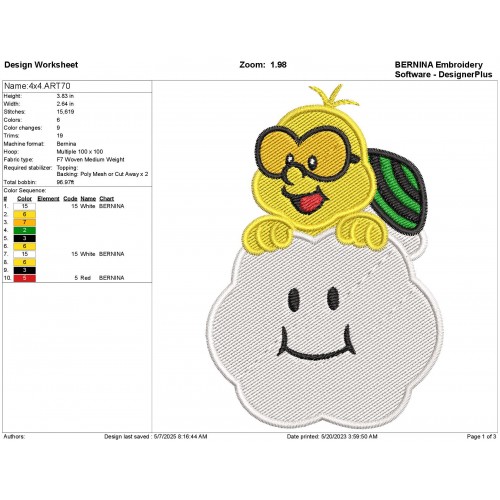 Lakitu Mario Embroidery Design Embr
