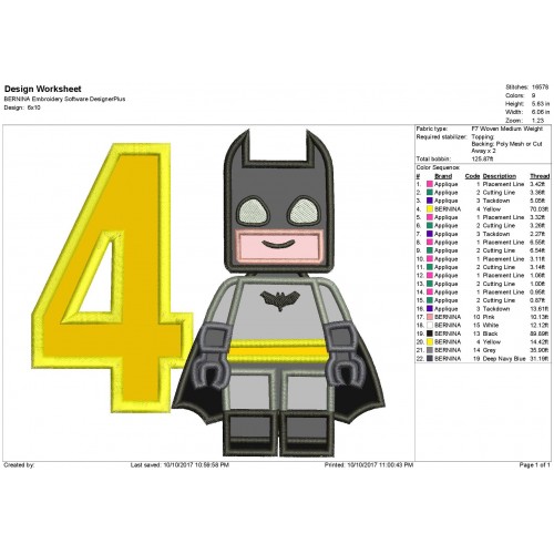Lego Batman 4th Birthday Applique Design