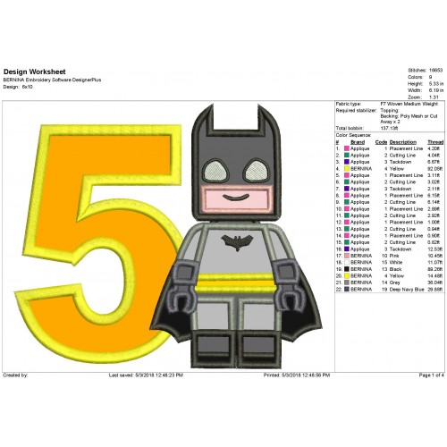 Lego Batman 5th Birthday Applique Design