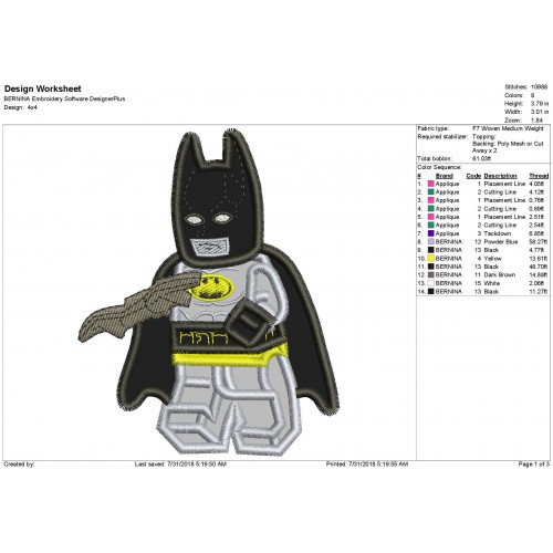 Lego Batman Machine Applique Design